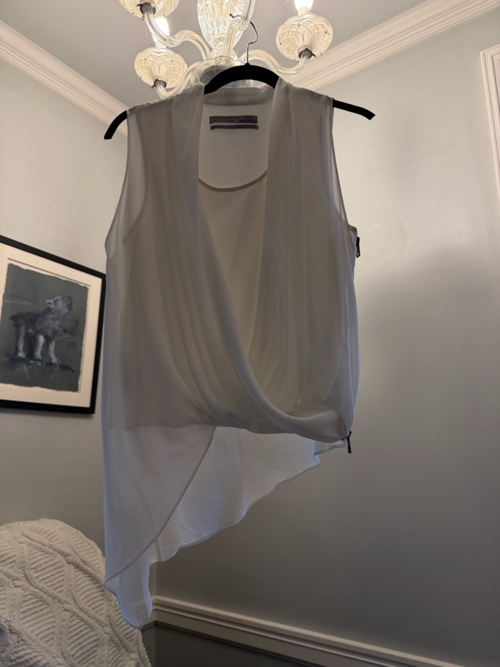 AllSaints White Silk Draped Sleeveless Top